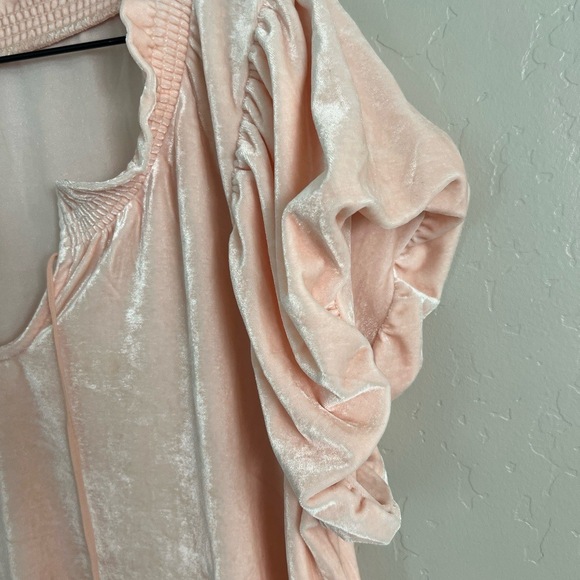Free People Teresa Velvet XL‎ Light Pink Ruffled Peasant Puff Sleeve Top Boho - Picture 7 of 10